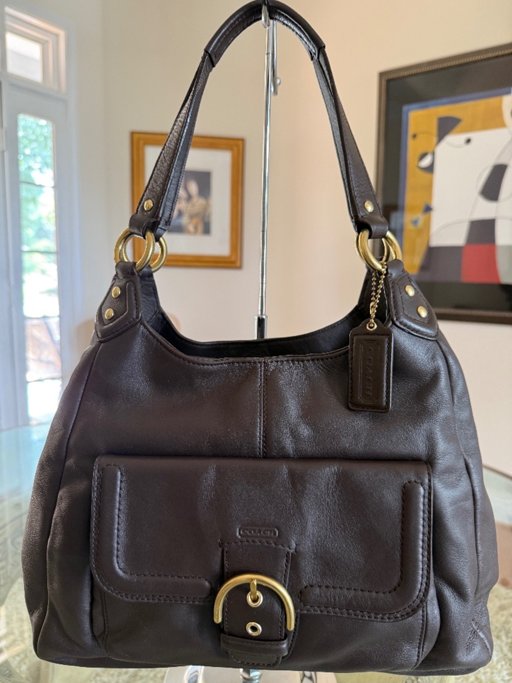 Coach Campbell Dark Brown Leather F24686 Hobo Double Handle Shoulder Bag